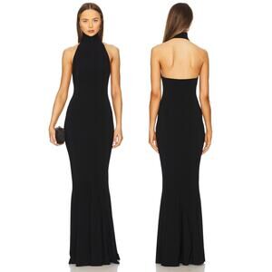 Norma Kamali Halter Turtleneck Fishtail Gown Maxi Formal Elegant Party Black XS